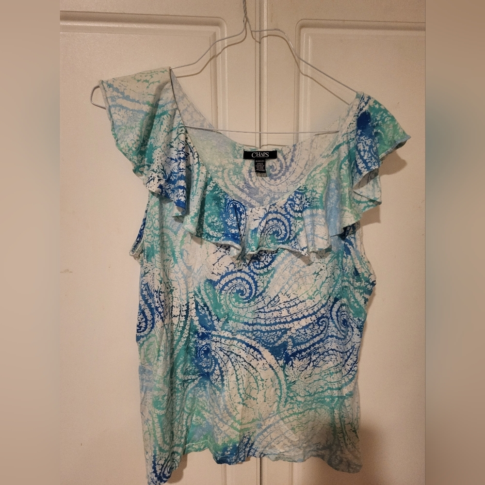Womens Chaps Ralph Lauren Paisley Ruffle Sleeveless Top - Sz 1X